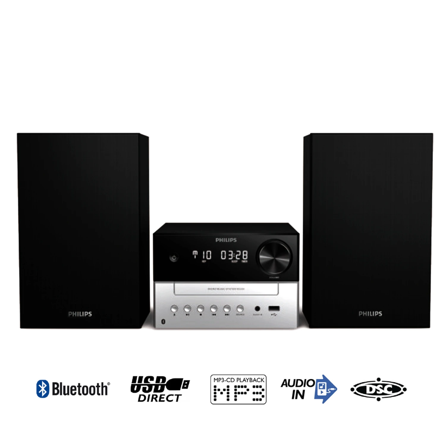 Microsistema Bluetooth Philips - Reproductor de CD, MP3, USB, FM